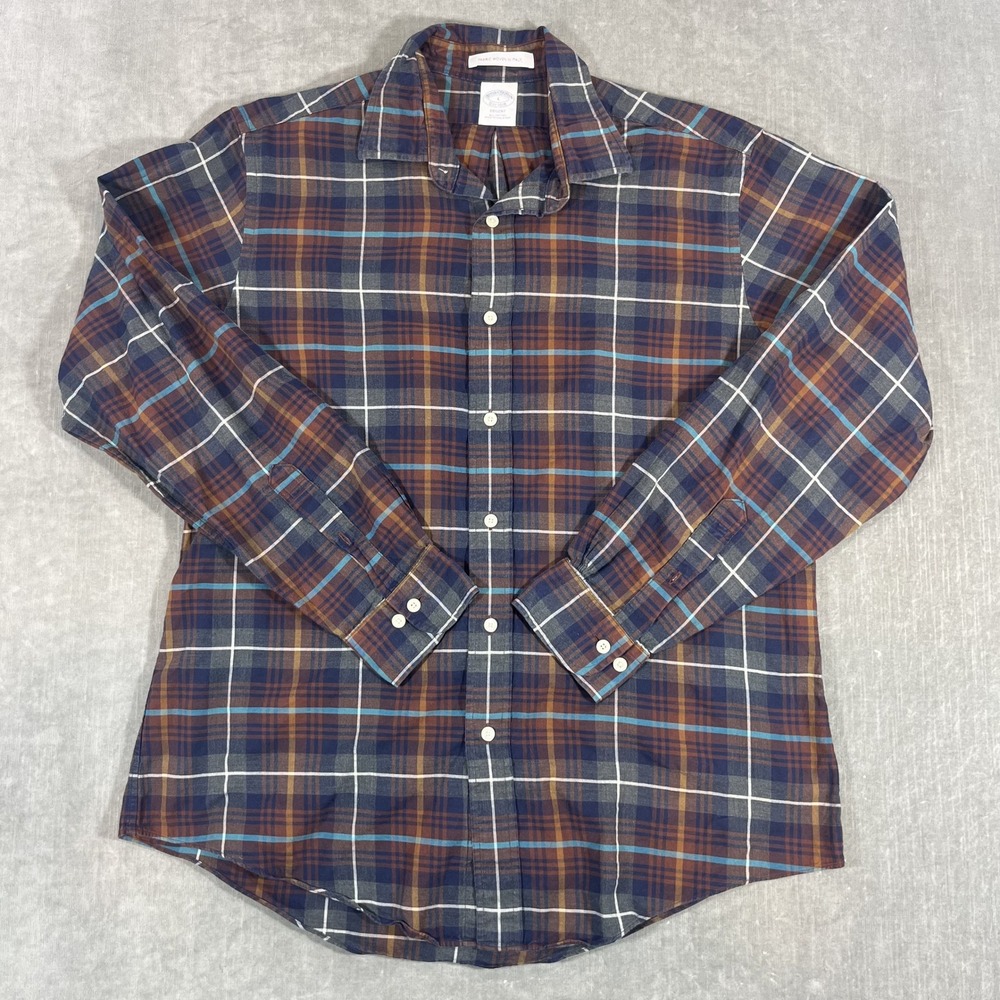 Brooks Brothers‎ Regent Fit Men Large Plaid Cotton Long Sleeve Button Down Shirt